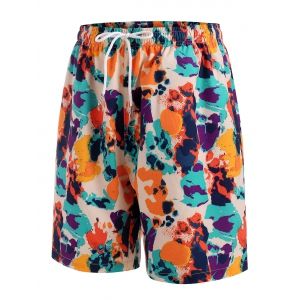 

Drawstring Colorful Print Casual Shorts, Multi