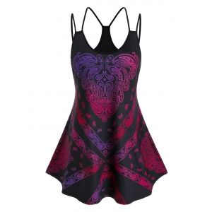 

Plus Size Paisley Dual Strap Cut Out Tunic Tank Top, Multi