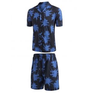 

Palm Tree Paint Print Shirt And Shorts Set, Blue