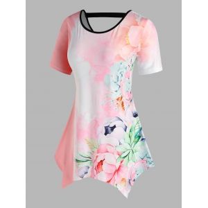 

Plus Size Flowers Pattern Handkerchief T Shirt, Light pink