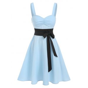 

Colorblock Bowknot A Line Dress, Light blue