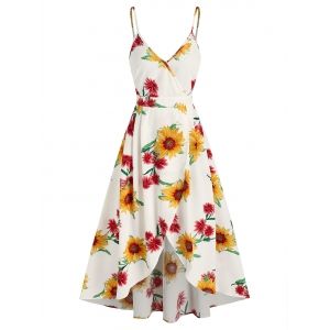 

Sunflower Print High Low Surplice Dress, Light yellow