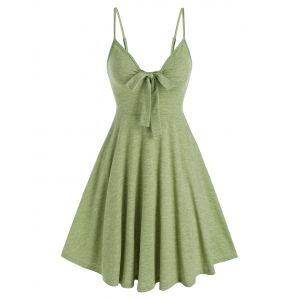 

Bowknot Solid Flare Slip Dress, Light green