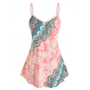 

Plus Size Floral Pattern Tunic Cami Tank Top, Light pink