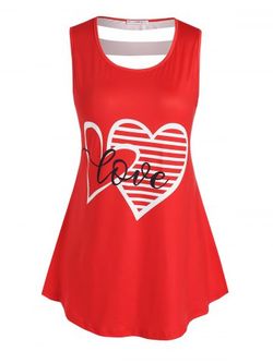 Plus Size Graphic Print Cut Out Tank Top - RED - L