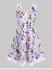 Plus Size Keyhole Lace Flower Printed Cottagecore Dress -  