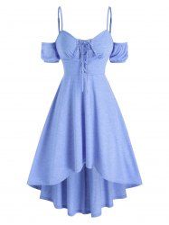 Cold Shoulder Lace-up High Low Dress -  