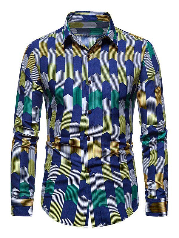 

Colorful Striped Print Long Sleeve Shirt, Cobalt blue