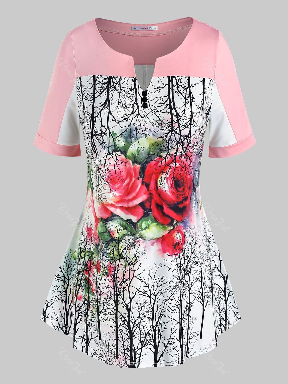 T-shirt Trapèze Imprimé Arbre Floral Grande Taille Blanc 1X