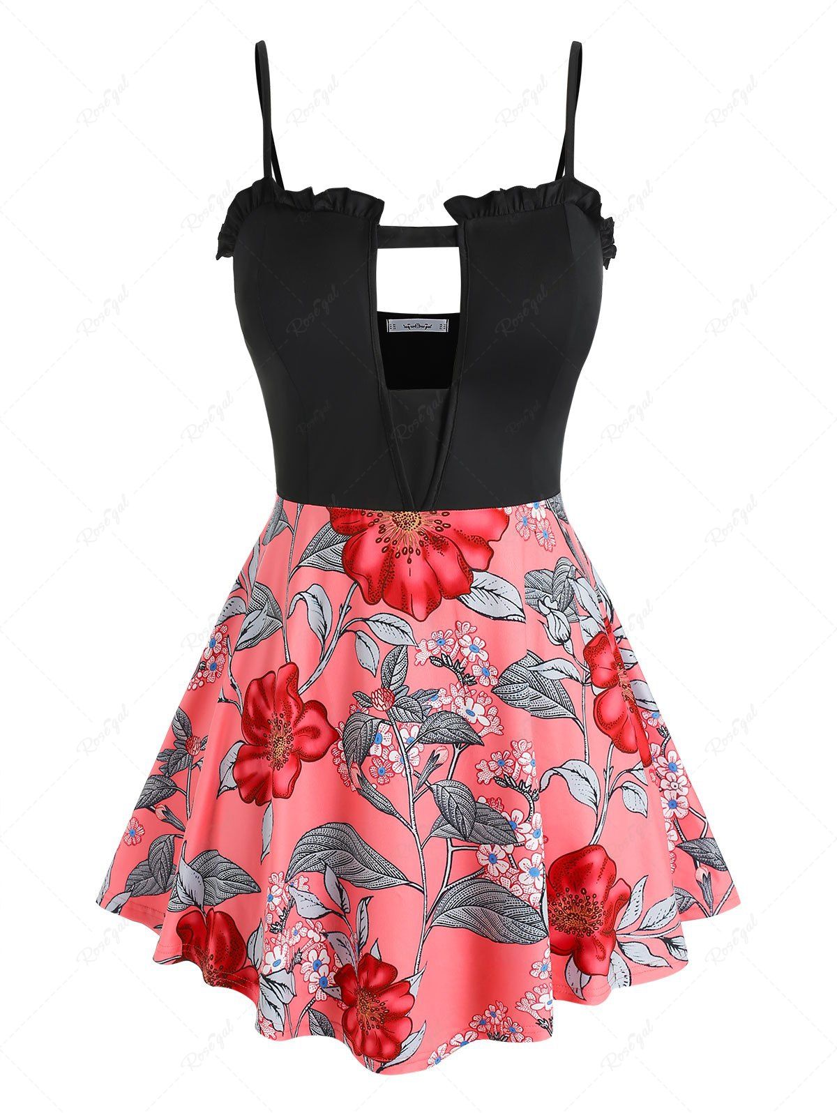 Outfit Plus Size Floral Print Cutout Ruffle Tank Top  