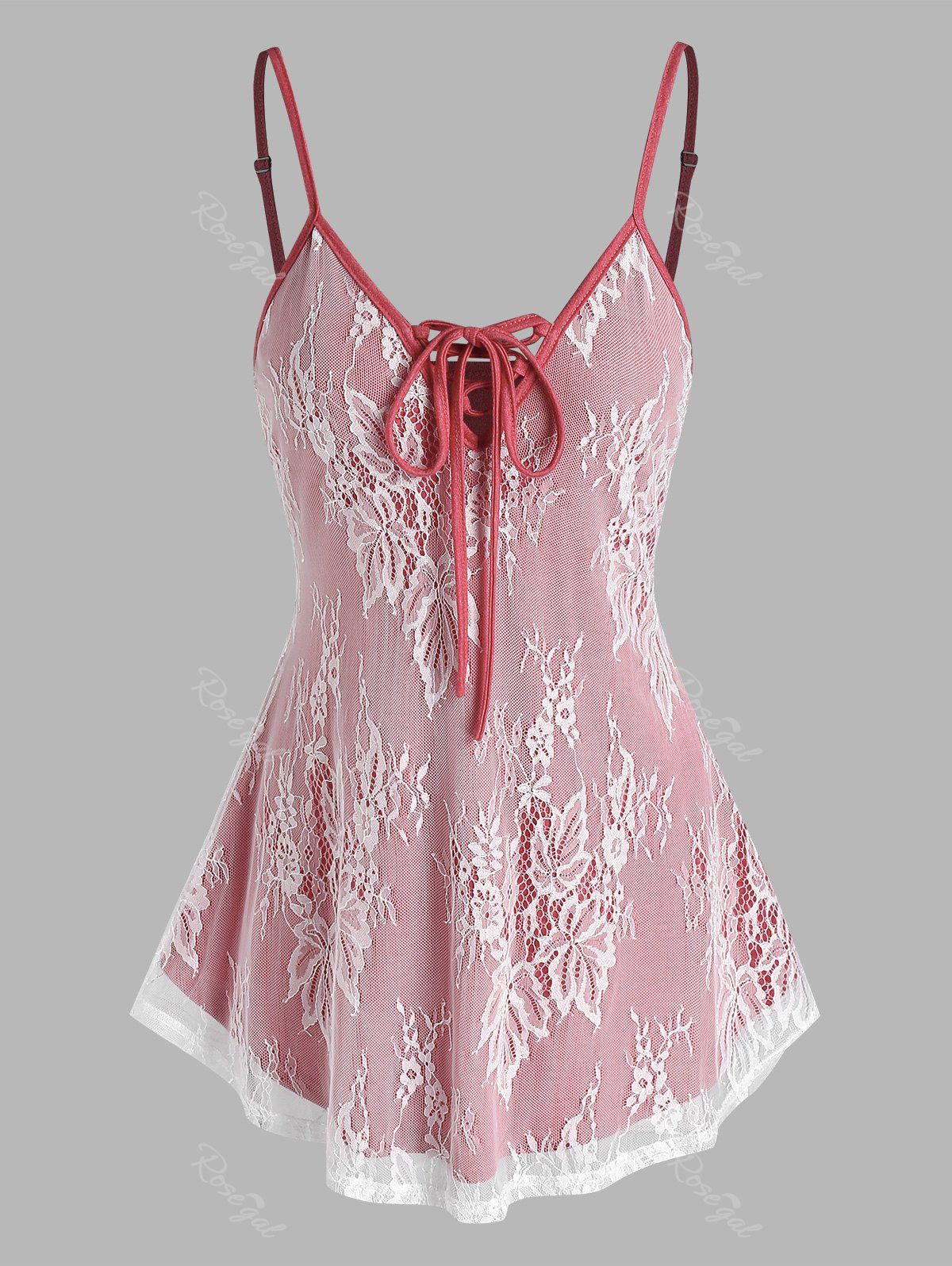 Unique Lace-up Lace Overlay Tank Top  