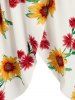 Sunflower Print High Low Surplice Dress -  