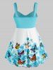 Plus Size Butterfly Floral Print Lace Up Tank Top -  