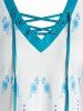 Plus Size Floral Paisley Print Lace-up Tunic Tank Top -  