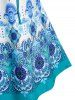Plus Size Floral Paisley Print Lace-up Tunic Tank Top -  