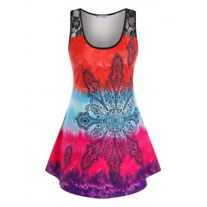 

Plus Size Tie Dyed Lace Insert Tank Top, Multi