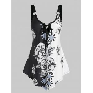 

Plus Size Colorblock Floral Print Tank Top, Multi