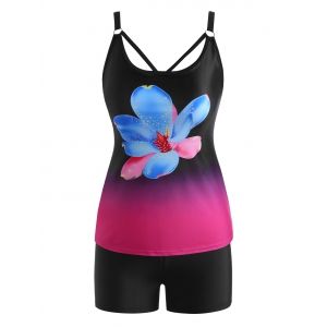 

Floral Ombre Lattice Strappy Back Tankini Swimwear, Multi