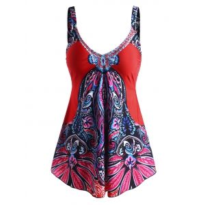 

Ethnic Printed Cut Out Back Straps Tankini Swimwear, Multi