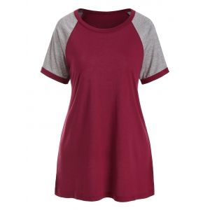 

Raglan Sleeve Colorblock Basic Tee, Red