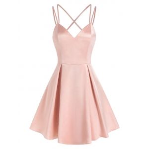 

Strappy Open Back Pleated Satin Dress, Light pink