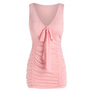 

Plus Size Ruched Bowknot Fitted Tank Top, Light pink