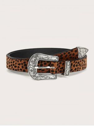 Retro Leopard Print Carved Buckle Belt