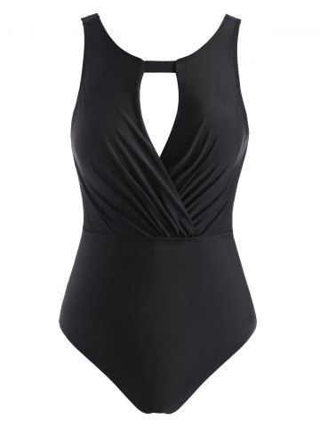 Ruched Hollow Out Open Back One-piece Swimsuit - BLACK - M