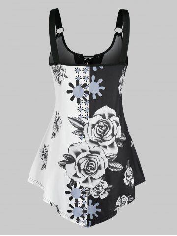 

Plus Size Colorblock Floral Print Tank Top, Multi