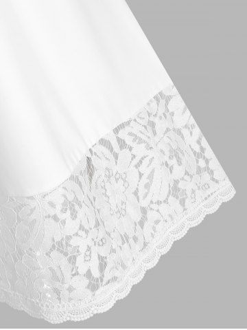 Plus Size Ombre Color Floral Print Lace Trim Tee