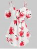 Plus Size & Curve Floral Print Front Tie Cold Shoulder Blouse -  
