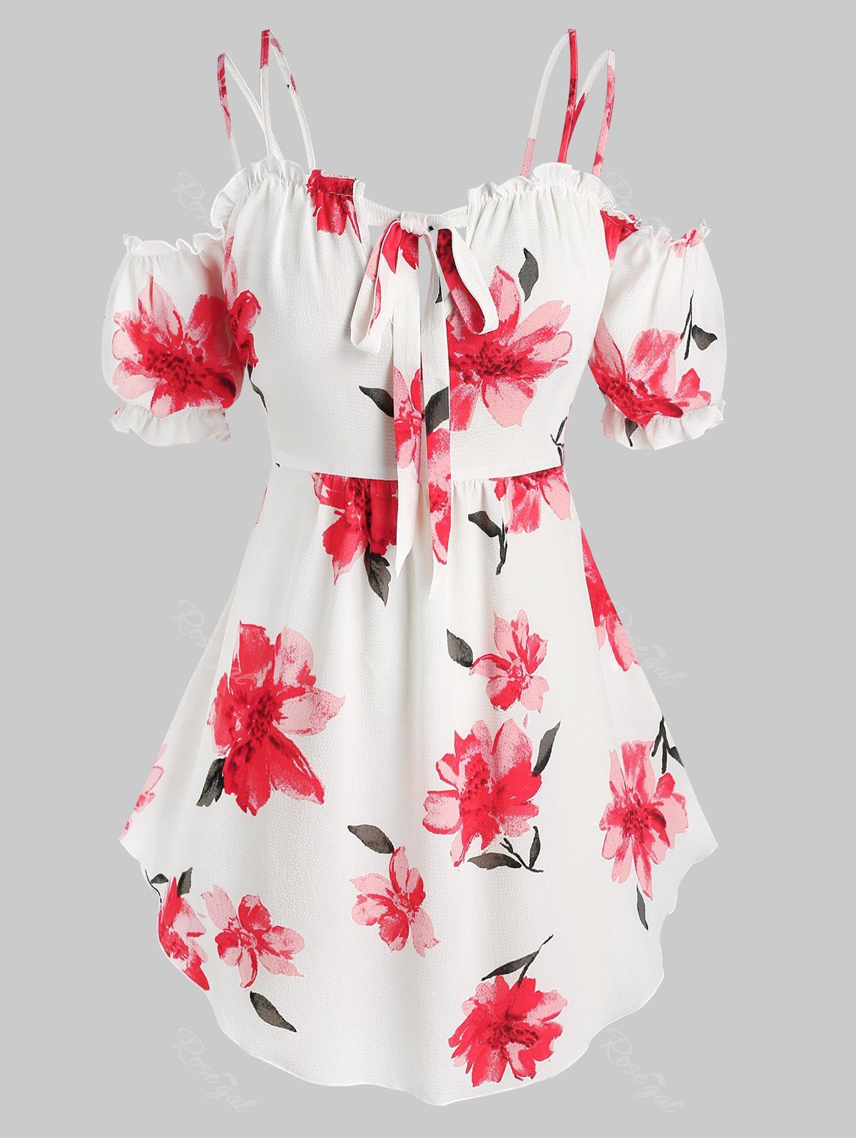 Shop Plus Size & Curve Floral Print Front Tie Cold Shoulder Blouse  