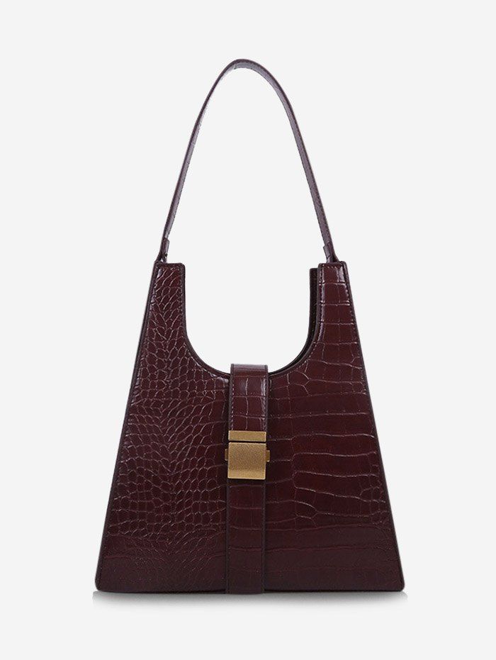 

Buckle Embellished Textured Shoulder Bag, Red wine