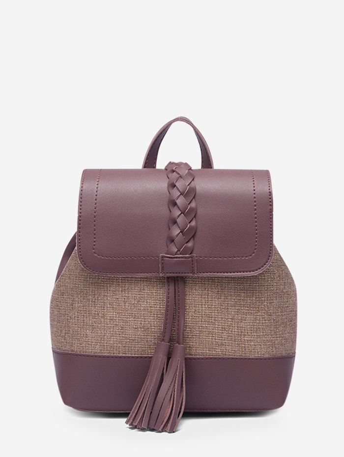 

Tassel Braided Two Tone Travel Backpack, Dull purple