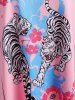 Plus Size Tiger Flower Pattern Raglan Sleeve Cross Graphic Tee -  