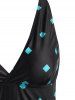 Rhombus Print Criss Cross Back Skirted Tankini Swimwear -  