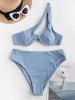 One Shoulder Ring Cutout Underwire High Waist Bikini Swimwear -  
