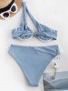 One Shoulder Ring Cutout Underwire High Waist Bikini Swimwear -  