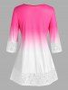 Plus Size Ombre Color Floral Print Lace Trim Tee -  