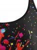 Paint Splatter Lattice Strappy Back Tankini Swimwear -  