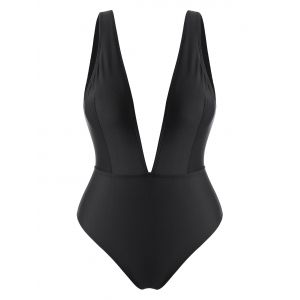 

Plus Size Plunging Open Back One-piece Swimsuit, Black
