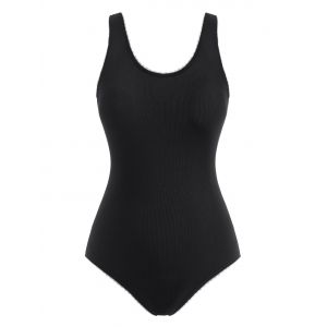 

Plus Size Ribbed Contrast Rick Rack One-piece Swimsuit, Black