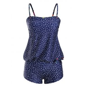 

Ditsy Polka Dot Knotted Boyleg Blouson Tankini Swimwear, Deep blue