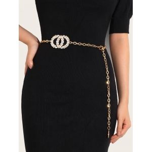 

Round Shape Rhinestone Inlaid Waist Chain, Golden