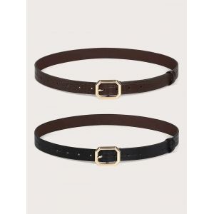 

2Pcs Animal Embossed Octagon Buckle Belt Set, Golden