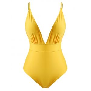 

Plus Size Plunge Open Back One-piece Swimsuit, Yellow