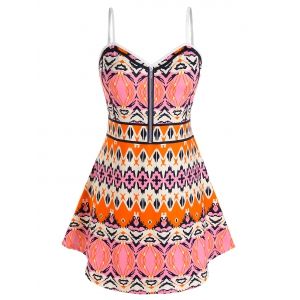 

Plus Size Aztec Pattern Backless Skirted Tunic Cami Top, Multi