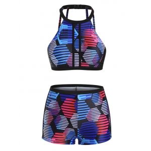 

Ombre Geometric Striped Cropped Boyleg Bikini Swimwear, Multi