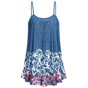 

Plus Size Flower Pattern Tunic Cami Top, Blue