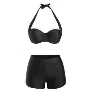 

Halter Tie Boyleg Push Up Bikini Swimwear, Black